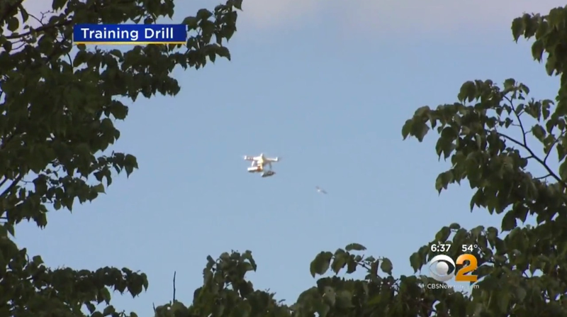 A school shooter simulation involving a drone (screenshot from CBS New York)